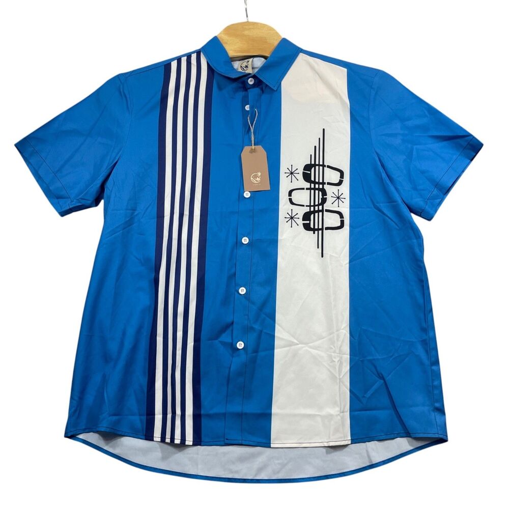 Hardaddy NEW XL‎ Button Down 100% Blue Off White 100% Polyester Short Sleeve